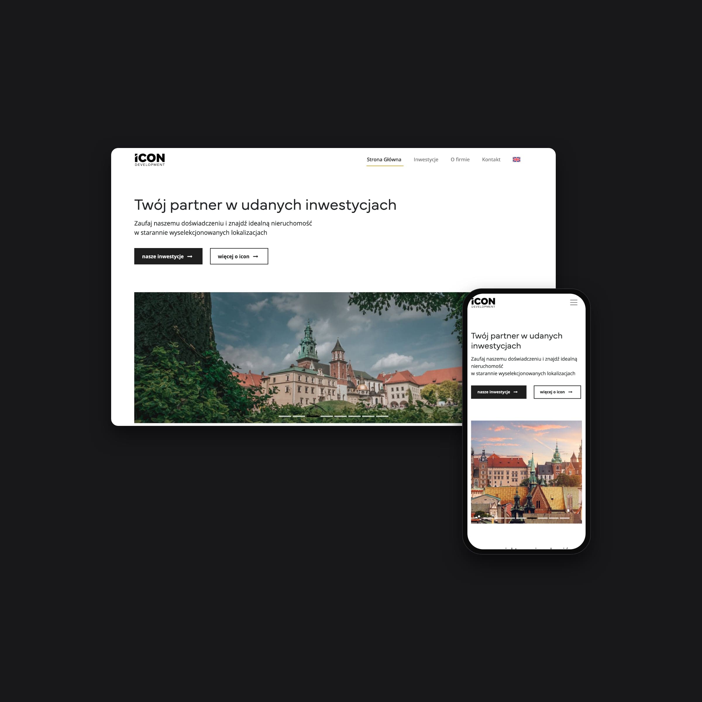 ICON Development: home page on desktop and phone