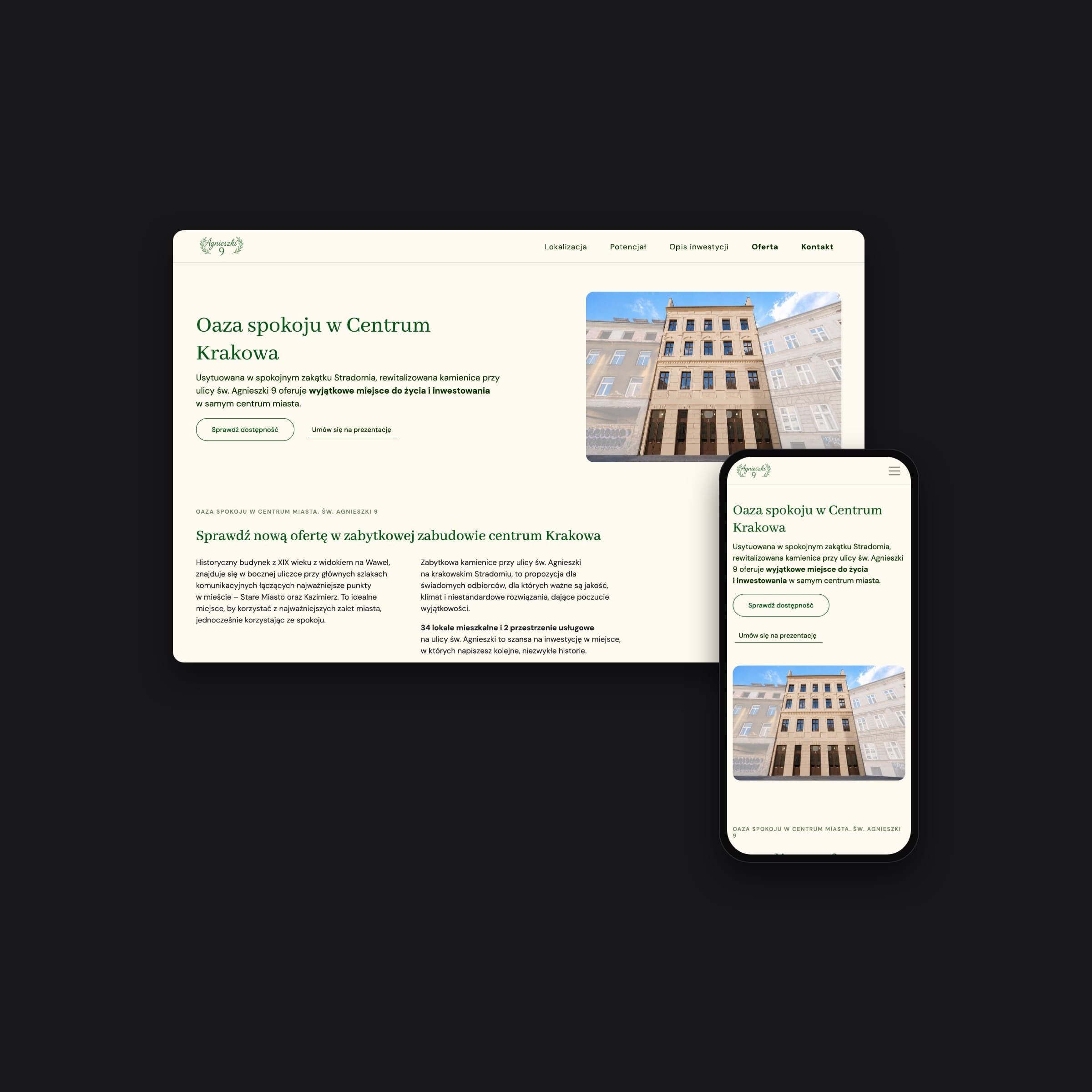 Agnieszki 9: home page on desktop and phone