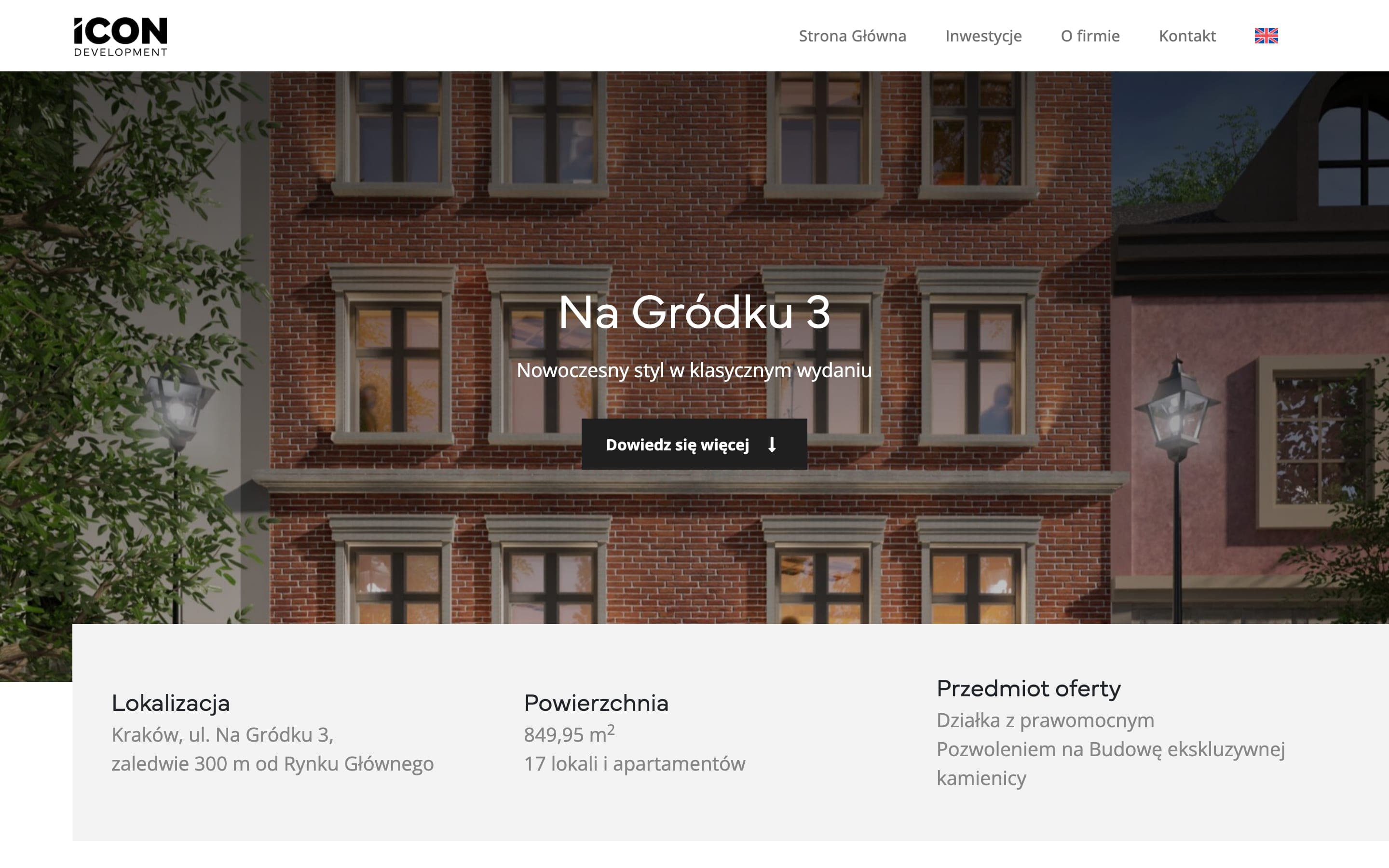 ICON Development: the Na Gródku 3 development page on desktop