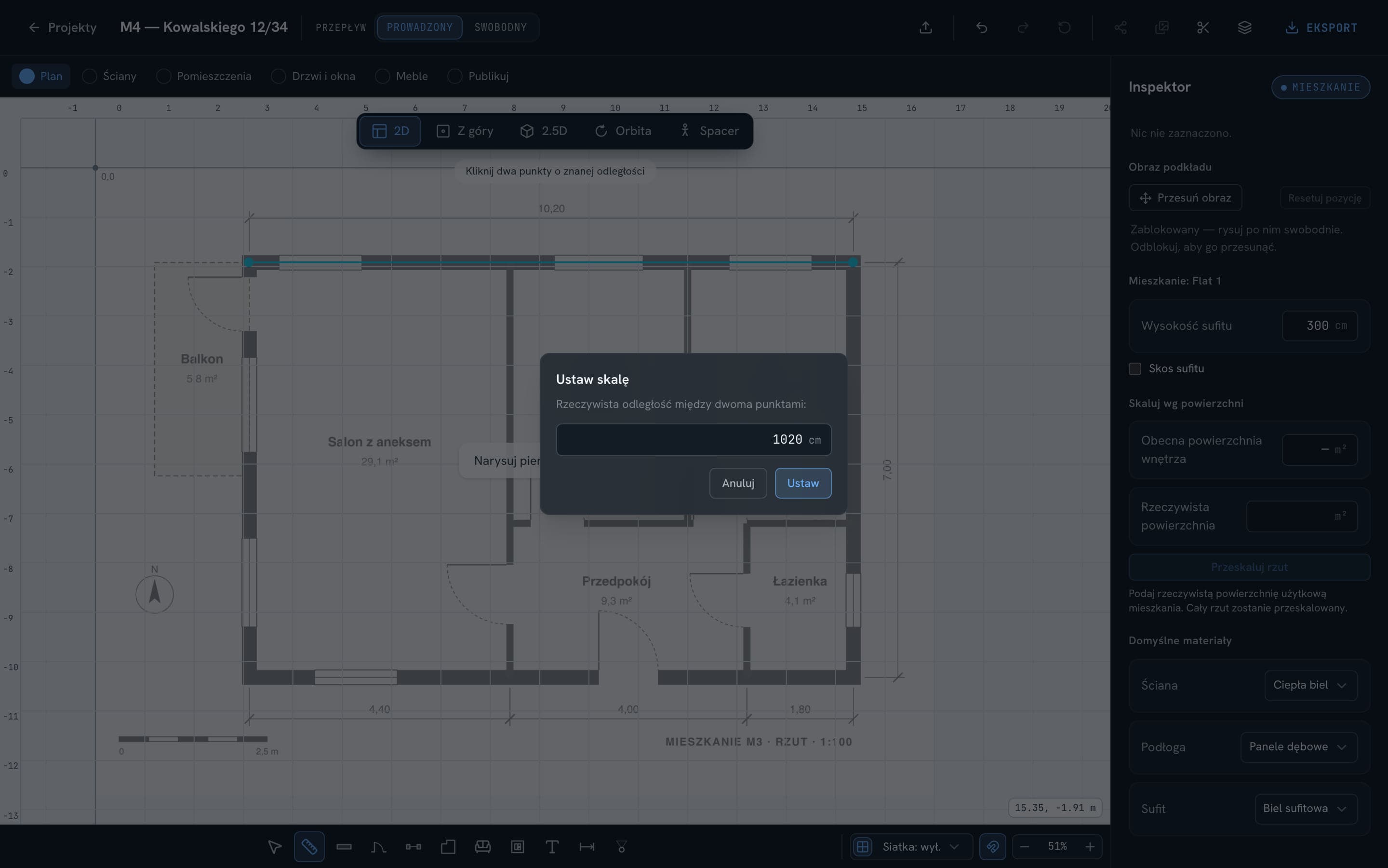 STAGR: uploaded floor plan and scale setting on desktop